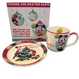 Disney Parks Cookies for Santa Plate & Milk Mug Set Mickey Minnie Christmas